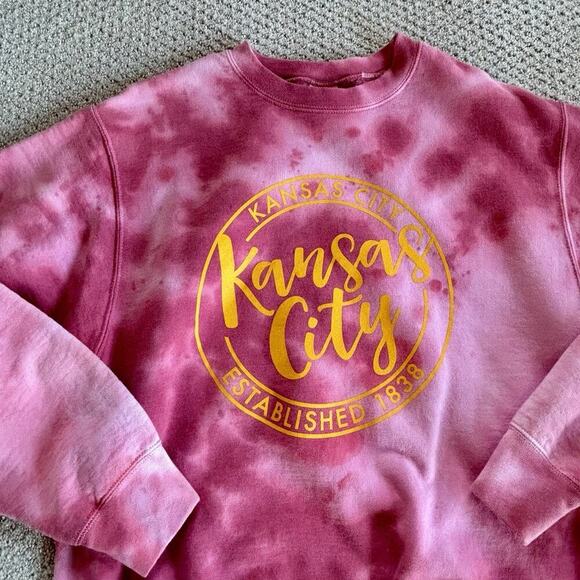 Kansas City Tie Dye Red Yellow Crewneck Fleece Womens Swiftie Fun Sweatshirt M - Picture 3 of 8